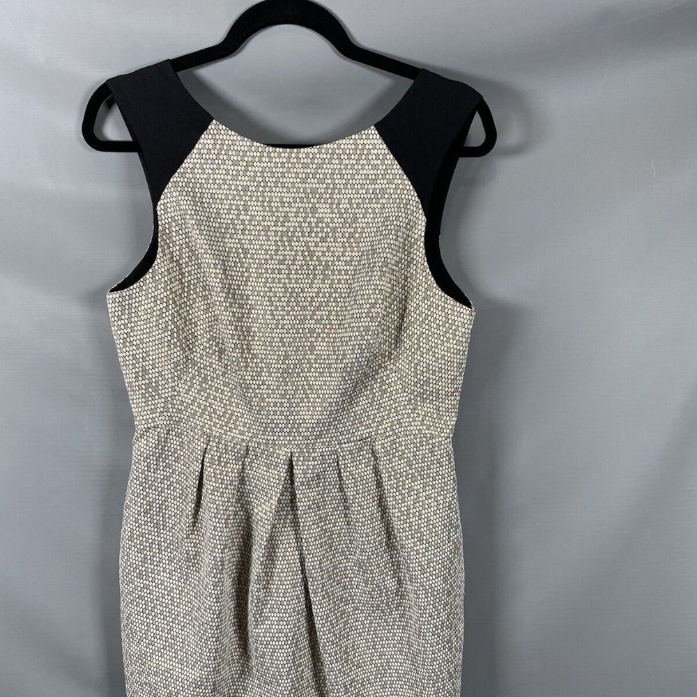 Whistles Size US 8 Black Gold Jacquard Gathered With Pockets V Back Dress